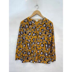 Garnet Hill Women's Signature Eco Merino Wool Cardigan Yellow Floral Medium